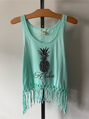 Kavio Fringe Pineapple Print Tank Top Mint Green Beach Festival Size Medium